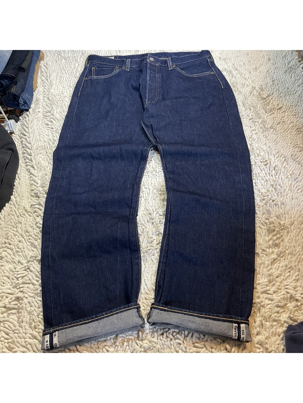 Levis 501 150th Anniversary Jeans Mens 36x32 Blue Straight Selvage Denim Pants